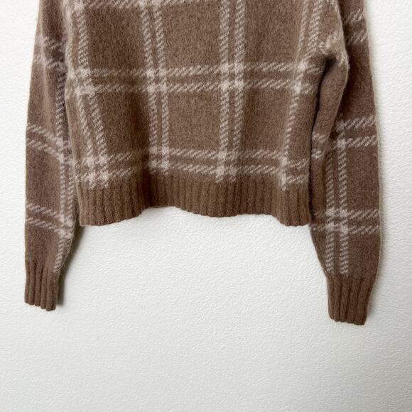 Everlane Size XS Beige Plaid V-Neck Alpaca Wool Blend Cropped Cardigan Sweater - Picture 8 of 12